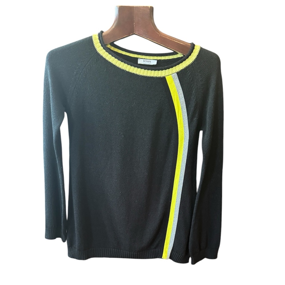 Black long Tenex Paris Sweater with Yellow and silver Accents size L